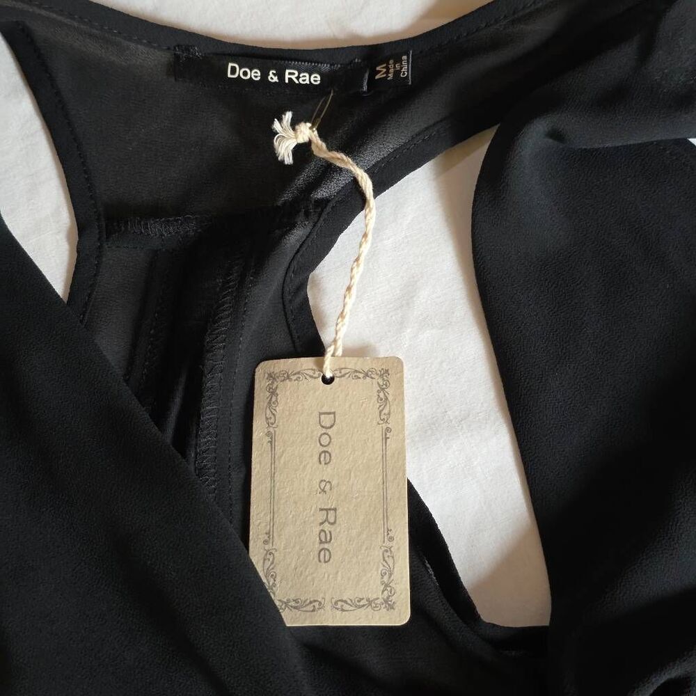 Doe & Rae Black Sheer Racerback Tank Blouse NWT M - Picture 5 of 8